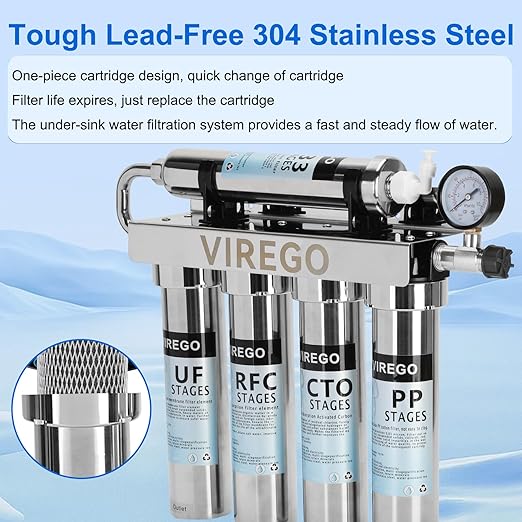 Ultra Filtration Water Filter Replacement Cartridge, PP/T33/CTO/RFC/UF Filter for Under Sink Water Filters, 5 Stage Filtration System Replacement Filter Reduces 99.99% Cl, Strong Adsorption Capacity