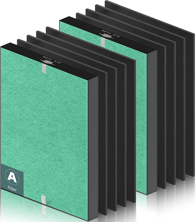 115115 Toxin Absorber Replacement Filter A for Winix PlasmaWave Air Purifier C535 5300 5300-2 6300 6300-2 P300 AM90 C909 9800, 2 x Size 21 Filter + 8 x Carbon Pre-Filters, Green