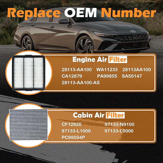 28113-AA100 Engine Air Filter & CF12820 Cabin Air Filter Fits for 2021-2025 Hyundai Elantra 2022-2023 Elantra N 2024-2025 Kona (Not Fit Hybrid)
