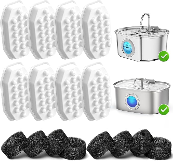 Casfuy PWS-154 & 133 Cat Water Fountain Replacement Filters & Sponges, 8 Count