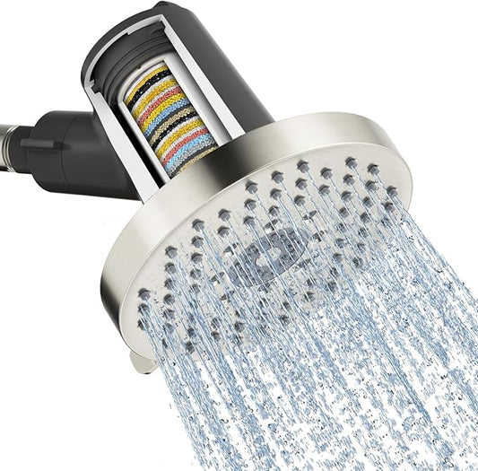 SR SUN RISE Filtered Shower Head - High Pressure Rain Shower Head with 20-Stage Filter,6 Spray Modes for Hard Water Softener, Remove Chlorine & Heavy Metals (Chrome, 5.6 Inch Round)