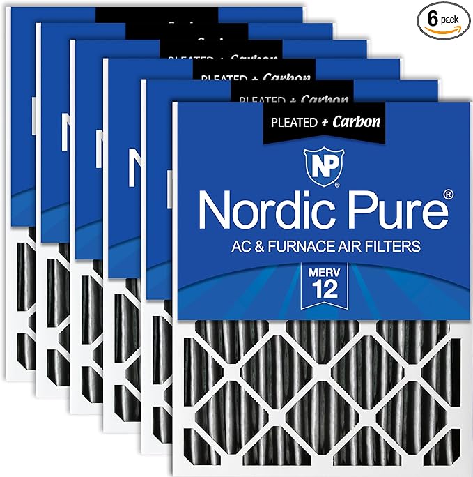 Nordic Pure 20x24x4 (Actual Size: 19 3/8 x 23 3/8 x 3 5/8) Pleated Air Filter MERV 12 Plus Carbon 6 Pack
