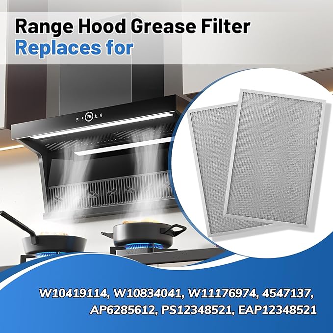 2Pcs Range Hood Grease Filter, 11-1/4” X 17-1/4” X 3/8" Grease Filter Replace for W10419114 W10834041 W11176974 4547137 AP6285612 PS12348521 EAP12348521 W11177751,Compatible with Whirlpool