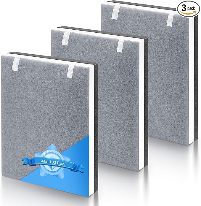 3 Pack Vital 100 Replacement Filter for LEVOIT Air Purifier,3-in-1 HEPA and Activated Carbon Filter, Part Number Vital 100-RF