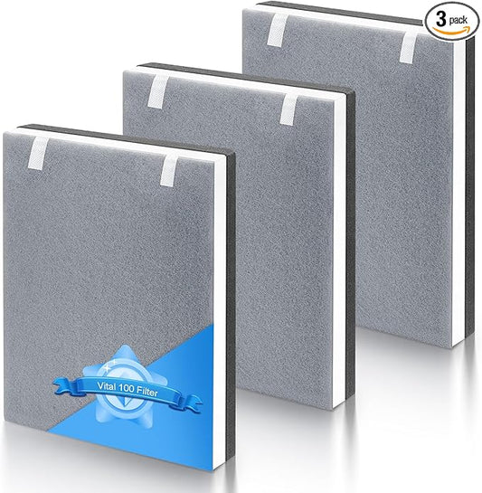 3 Pack Vital 100 Replacement Filter for LEVOIT Air Purifier,3-in-1 HEPA and Activated Carbon Filter, Part Number Vital 100-RF