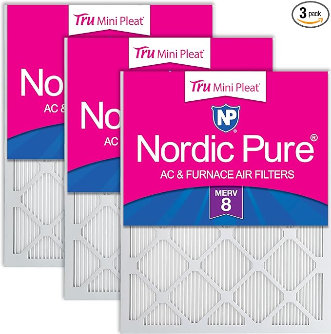 Nordic Pure 20x25x1 (Actual Size: 19 1/2 x 24 1/2 x 3/4) Tru Mini Pleat MERV 8 AC Furnace Air Filters - 2.5X More Media for Longer-Lasting, High-Efficiency Filtration - 3 Pack