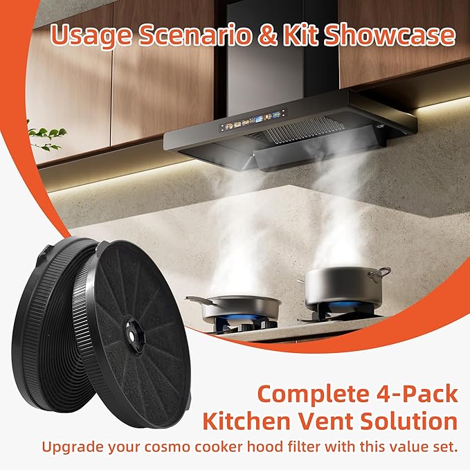 CFK1-TM 4 Set Carbon Charcoal Filter Compatible with Cosmo Range Hoods UMC30 UC30 UMC36 UC36, Also Fit Tieasy USGDCF-G JOEAONZ YYCF02 FIREGAS CC170 Models