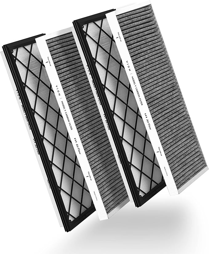 VION Model Y Front Trunk HEPA Carbon Air Filters Kit - (2x HEPA filters and 2x Carbon filters per package) - 4 packs per package with installation tools