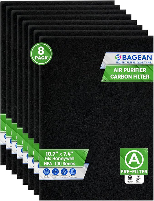 Bagean HPA100 Carbon Pre Filter A Compatible with Honeywell Air Purifier Filter Replacement - Fit HPA100 HPA5100B HPA3100B Series - Activated Prefilter A Absorbs Odor & Filters Freshen the Home (8-Pk)