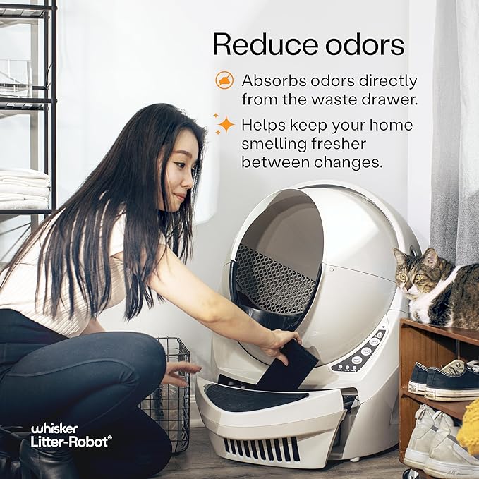 Litter-Robot 3 Carbon Filters by Whisker, 6-Pack - Litter Box Filter, Designed for Litter-Robot, Absorbs Odors & Controls Moisture for Cleaner Smelling Home