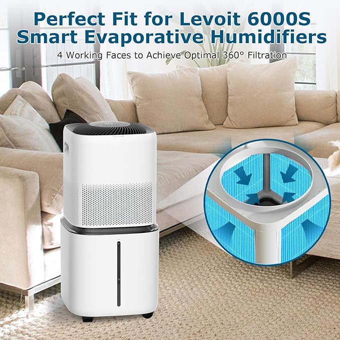 12-Pack Replacement Filters Compatible with LEVOIT Superior 6000S Smart Evaporative Humidifier, Upgraded Material with 9 Pack Sponge Filters, Effectively Capture Large Particles and Minerals