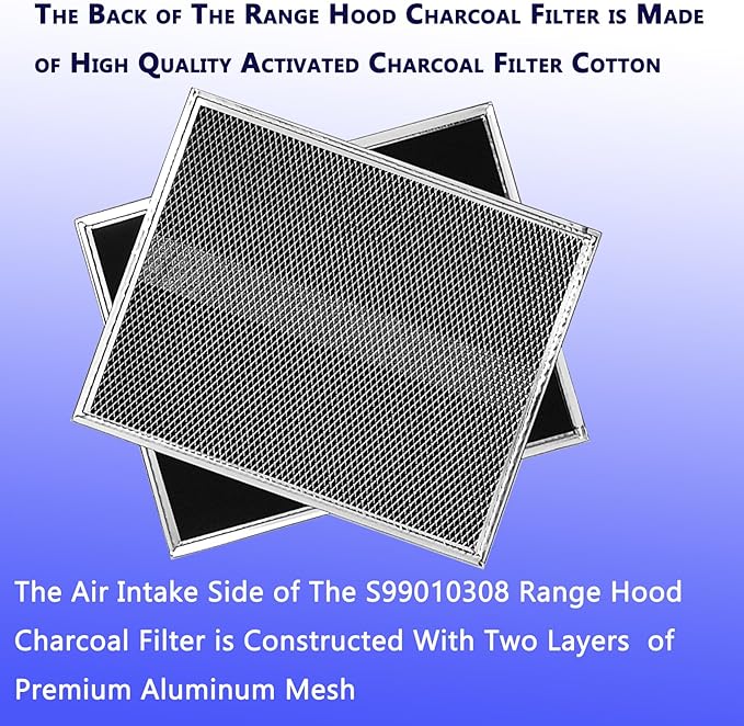 2-Pack Upgraded S99010308 BPSF30 Range Hood Charcoal Filters 10.8"x13.3" Fit GE WB02X10707 S-ears Allure Range Hood Filter and Bro-an Nut-one QS WS Non-Ducted carbon Replacement Filter