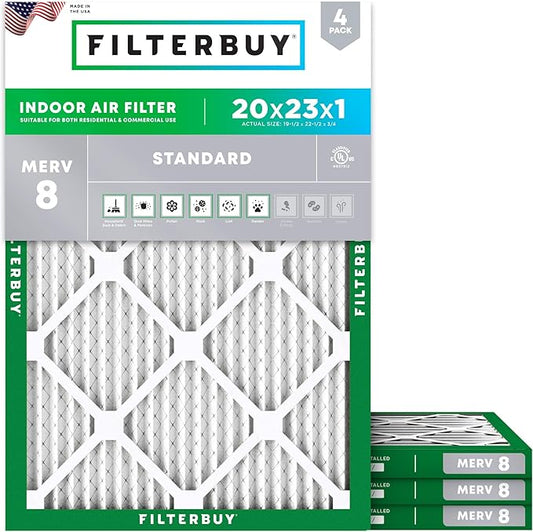Filterbuy 20x23x1 Air Filter MERV 8 Essential Dust & Allergy Defense (4-Pack), Electrostatic Pleated HVAC AC Furnace Filters Replacement (Actual Size: 19.50 x 22.50 x 0.75)