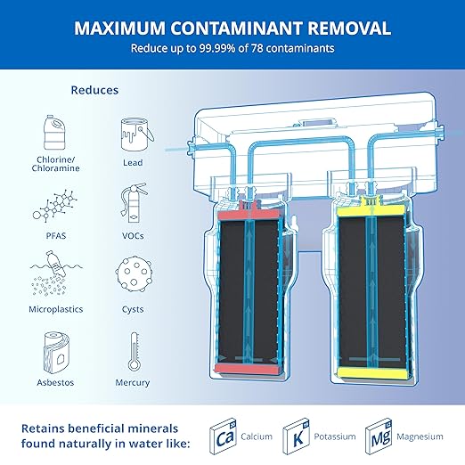 Aquasana Under Sink Water Filter | 2-Stage Filtration | Reduces up to 99.99% of PFAS, Lead, Chlorine, Cysts, & More | Under Counter Drinking Water Filter | Chrome Faucet | AQ-6200-CHR