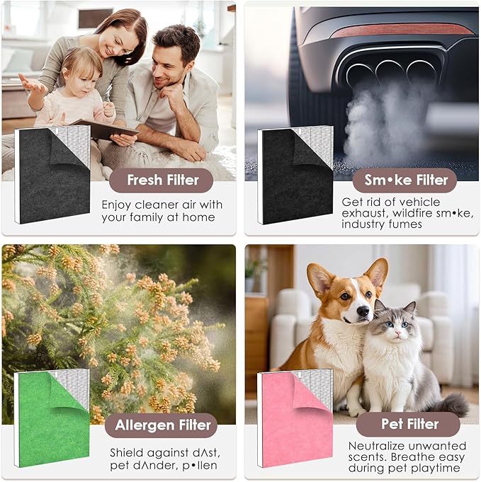 [Toxin Absorber] Activated Carbon Pre-filters Compatible with Coway Airmega AP-1512HH & 200M Air Purifier, Remove Odor, VOCs Eliminator, Fresh Air, Include 12 Self-Stick Strips, Green 6-Pack