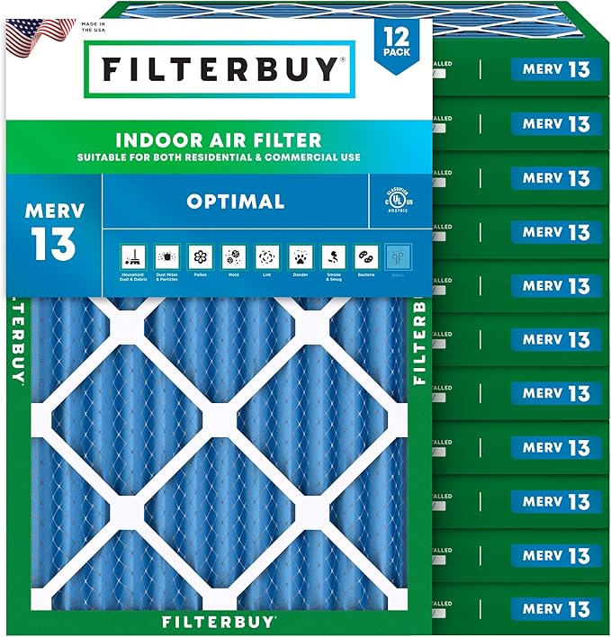 Filterbuy 30x32x2 Air Filter MERV 13 Optimal Smoke & Allergy Defense (12-Pack), Electrostatic Pleated HVAC AC Furnace Filters Replacement (Actual Size: 30.00 x 32.00 x 1.75)