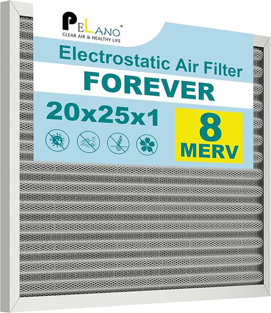 20x25x1 Reusable Air Filter, Electrostatic HVAC Air Filter, Lasts a Lifetime, Washable, Enjoy Fresher Air in Home and Office, MERV 8 (Actual Size:19.75x24.64x0.8 Inch)