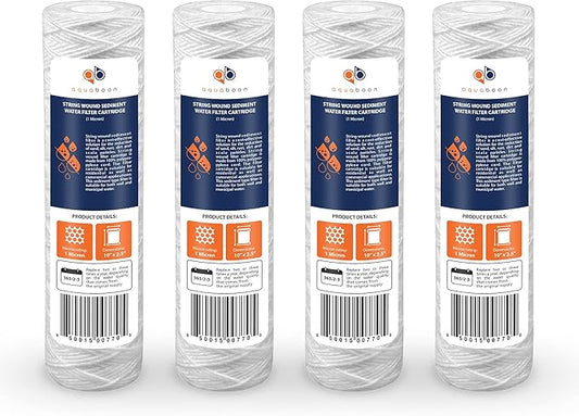 Aquaboon Whole House 1 Micron String Wound Water Filter 10 x 2.5 Cartridge for Well Water Filter Replacement Compatible with WHKF-WHSW, AP110, 4-Pack