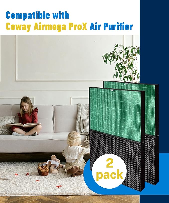 Replacement Filter Set Compatible with Coway Airmega ProX Air Purifier, wiith Max 2 Greenfilter + Activated carbon filters-2 Pack