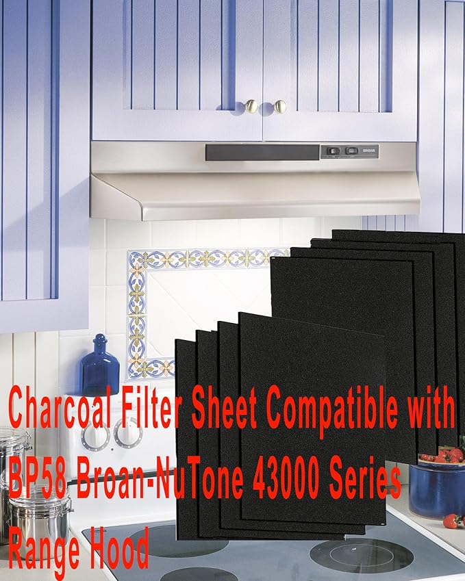 8 PCS Charcoal Filter for Range Hood 7.75" x 10.5" Replace Broan NuTone BP58，Compatible with Broan-NuTone Non-Duct 43000 Series Range Hood, Carbon Cloth Filter for Absorbing Fumes and Grease