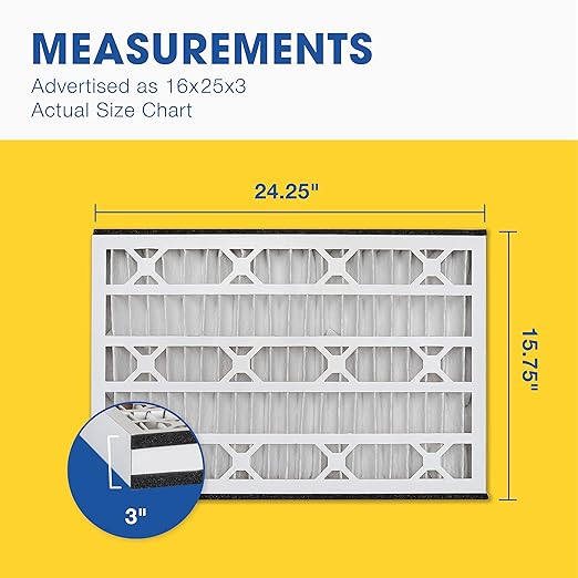 Aerostar 16x25x3 MERV 8 - 3 Count - High Efficiency Pleated HVAC, Furnace & Air Conditioner Filters - Removes Dust, Lint, Mold & Allergy-Causing Pollen