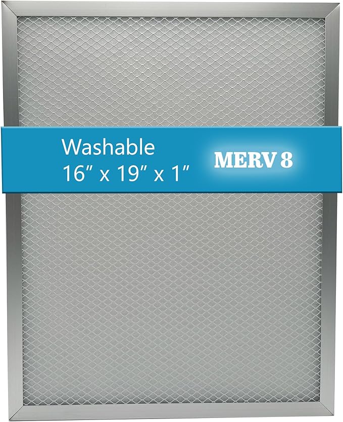 Washable Electrostatic Furnace Air Filter, MERV 8, (16" x 19" x 1") Aluminum Reusable Filter for Furnace, Central AC, and HVAC System