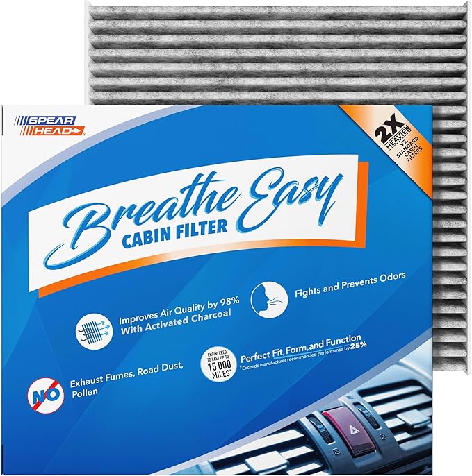 Spearhead Odor Defense Breathe Easy AC & Heater Cabin Filter | Fits 2017-21 NV200, 2014-19 Versa, 2014-18 Versa Note Like OEM | Up to 25% Longer Lasting w/Activated Carbon (BE-237)