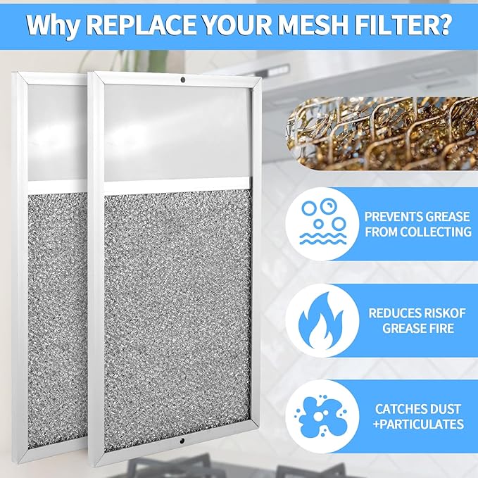 Range hood Filter with Light Lens Replacement for Broan R610027 SR610027 1568322 1568323 PM25WW PM25BL AL9245 Aluminum Mesh Grease Lens Range Hood Replacement Filter 7-5/8 x 14-1/8 x 3/8 Inch 2-Pack