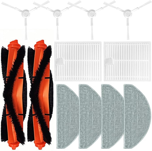 Accessories Kit for Xiaomi E10 B112 E12 Robot Vacuum Cleaner, 2 Main Brush, 2 HEPA Filters, 4 Side Brush, 4 Mop Cloths, 12 PCS Replacement Spare Parts Repair Attachments