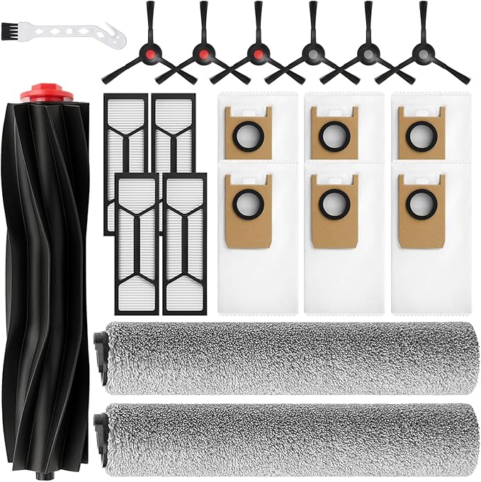 20 Pack Omni S1 Pro/ S1 Replacement Accessory Kit for Eufy S1 Pro Omni, S1 Robot Vacuums Parts, 2 Rolling Mops, 1 Main Roller Brush, 4 HEPA Filters, 6 Side Brushes, 6 Dust Bags, 1 Clean Tool