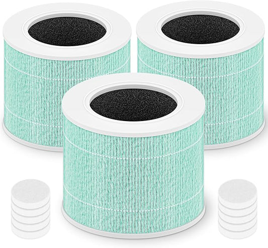 Core Mini Replacement Filter for LEVOIT Core Mini and Core Mini-P Air Purifier, 3-in-1 High-Efficiency Activated Carbon Filter, Core Mini-RF-TX, 3 Filter & 10 Fragrance Sponge, Green