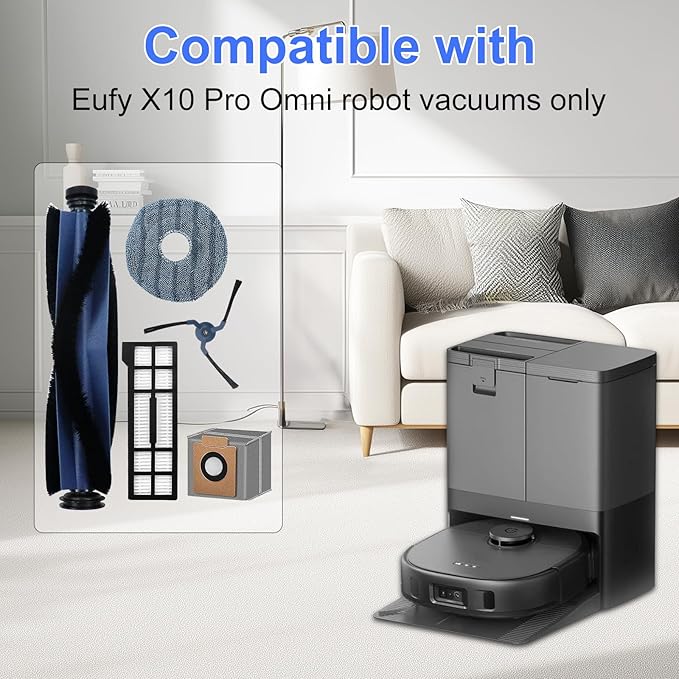 26 Pack Replacement Parts Kit for Eufy X10 Pro Omni Robot Vacuum Accessories, 2 Main Roller Brush 4 Filters 6 Dust Bags 6 Side Brushes 6 Mop Pads 1 Screwdriver 1 Clean Tool