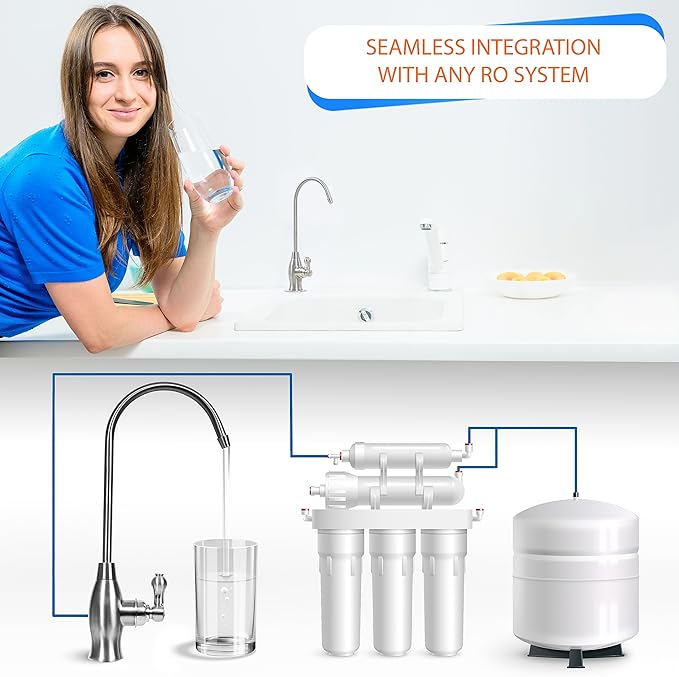 Aquaboon Reverse Osmosis Water Filter - Non-Air Gap Dispenser - Brushed Nickel/Stainless Steel Faucet for Kitchen Sink