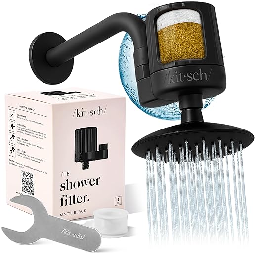 Kitsch Shower Head Filter for Hard Water – Shower Water Filter with KDF-55 & Calcium Sulfite, Shower Filter to Reduce Chlorine & Impurities, Water Softener for Healthier Hair & Skin - Black