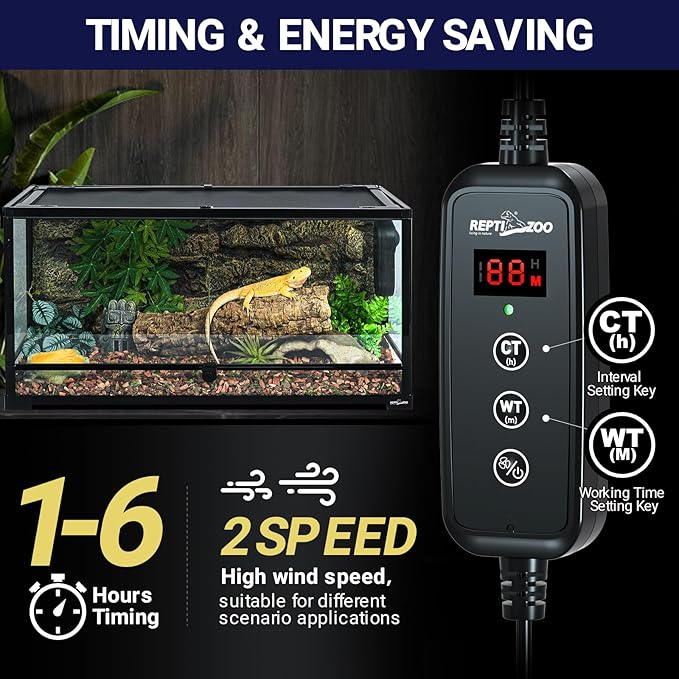 REPTI ZOO Reptile Glass Terrarium Air Purifier,Carbon Filter Reptile Dehumidifier Air Cleaner with Timing for Bearded Dragon,Lizard,Tortoise,Snake