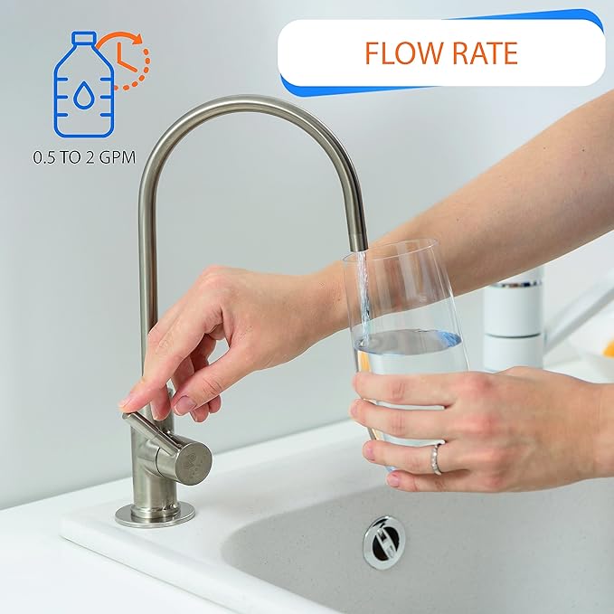 Aquaboon Non-Air Gap RO Faucet Brushed Nickel - Reverse Osmosis Faucet - Drinking Water Faucet for Kitchen Sink fits Water Filtration System - Filtered Water Faucet Stainless Steel - Beverage Faucet