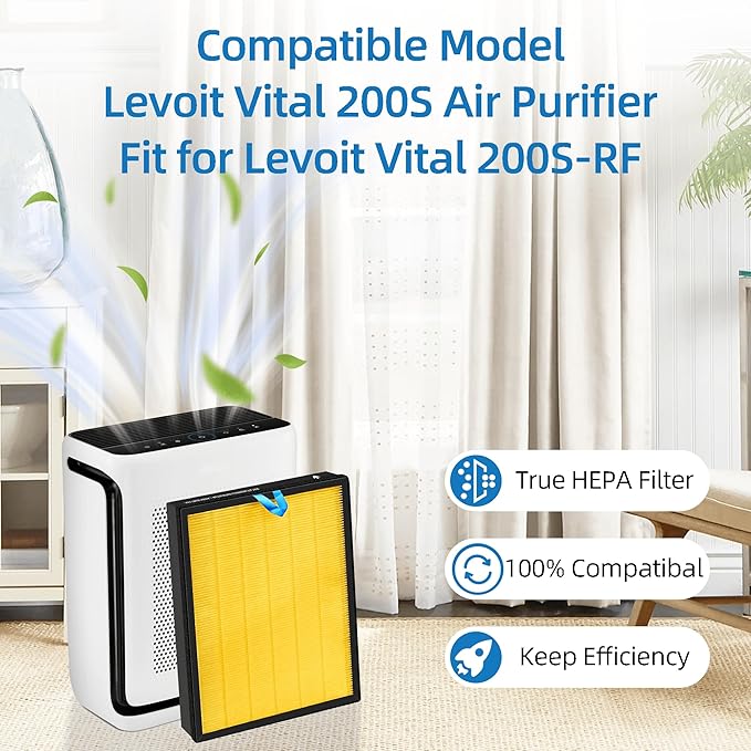 Vital 200S Pet Allergy Replacement Filter for LEVOIT 200S and Vital 200S-P Air Purifier, 3-in-1 Filter, Activated Carbon Filter,Replaces Vital 200S-RF-PA, 2 Packs, Yellow