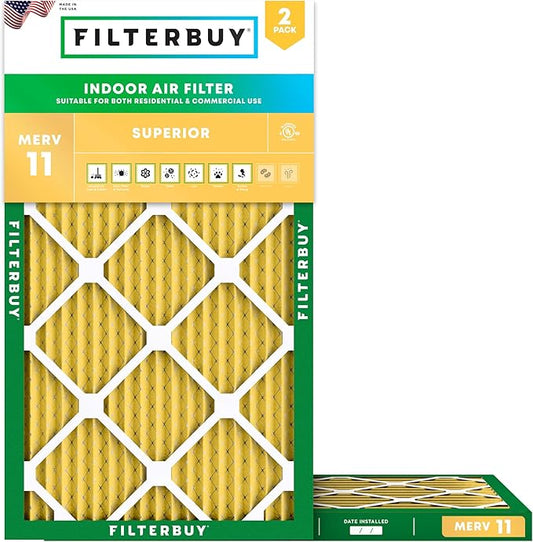 Filterbuy 14x28x1 Air Filter MERV 11 Superior Pet & Allergy Defense (2-Pack), Electrostatic Pleated HVAC AC Furnace Filters Replacement (Actual Size: 13.50 x 27.50 x 0.75)