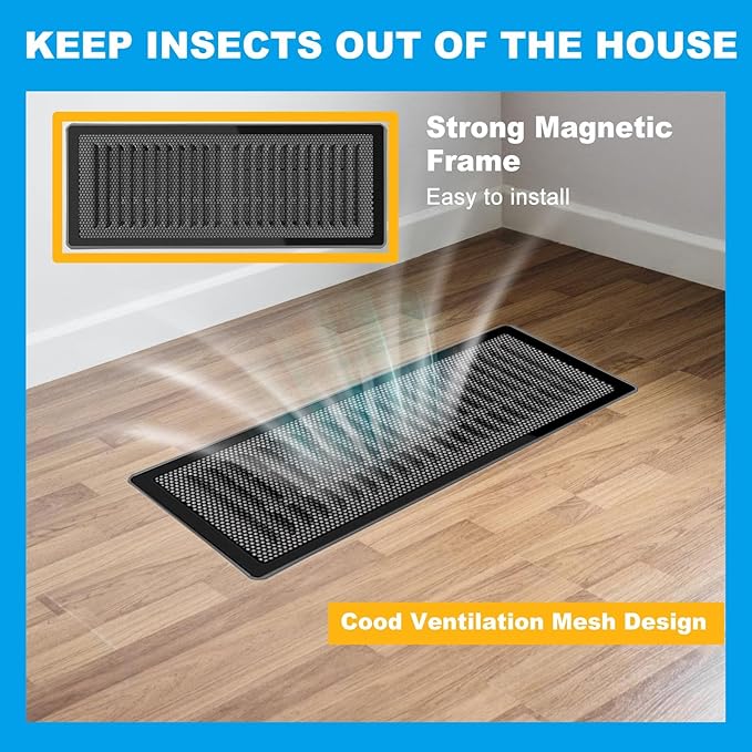 6 PCS Magnetic Vent Covers-5.5x12 Magnetic Air Vent Covers with Mesh Screen for Floor/Wall/Ceiling Registers-Easy to Install, Secure Fit, Durable Design-Black