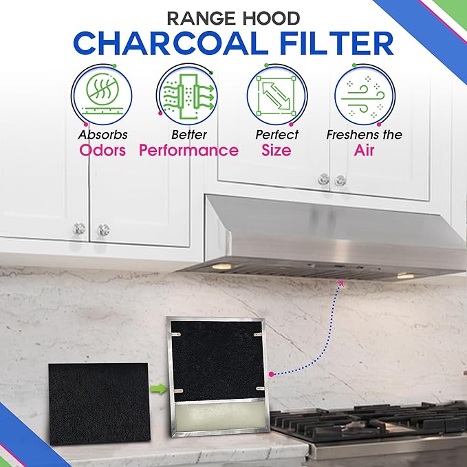 Range Hood Charcoal Filter 7.75” x 10.5” - Fits Broan and Nutone BP58 For 43000 Series Range Hoods - Broan Range Hood Filter Replacement - Carbon Stove Vent Fan Filters Removes Kitchen Odors (3-Pack)