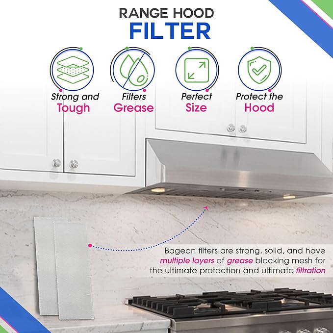Bagean Stove Hood Vent Filter 5.87” x 16.93” 99010370 Compatible with Broan Range Hood Filter Replacement - Bendable Aluminum Screen for Kitchen Overhead Fan - Blocks Grease & Filters Oven Air (2-Pk)