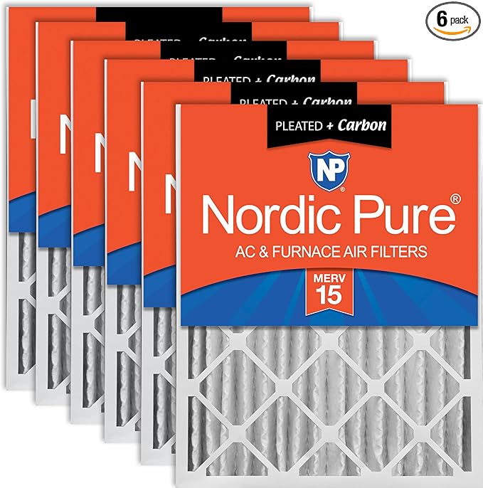 Nordic Pure 16x20x4 (Actual Size: 15 1/2 x 19 1/2 x 3 5/8) Pleated Air Filters MERV 15 Plus Carbon 6 Pack