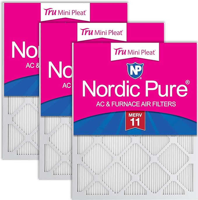 Nordic Pure 16x20x1 (Actual Size: 15 1/2 x 19 1/2 x 3/4) Tru Mini Pleat MERV 11 AC Furnace Air Filters – 2.5X More Media for Extended Durability & Superior Filtration - 3 Pack