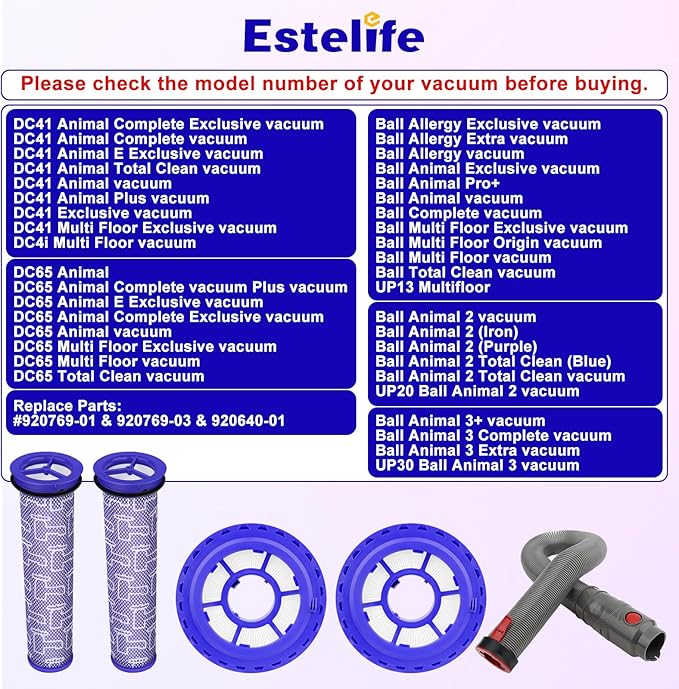5PCS DC41 Hose Filter Replacement for Dyson DC41 DC65 DC66 UP13 UP20 UP30 Ball/Ball Animal/Ball Animal 2 & 3, Compare to Part 920769-01&920640-01