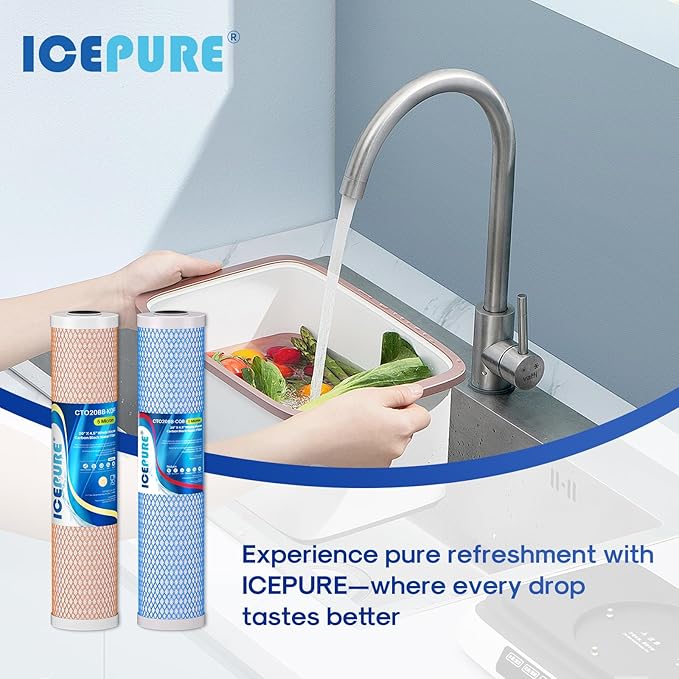 ICEPURE 4.5"x 20" Whole House CTO Carbon Water Filter, 20 Inch Water Filtration System Combo Kit with KDF Cartridge and Upgraded Activated Carbon Lead Remove Filter Replacement for Home, Pack of 1