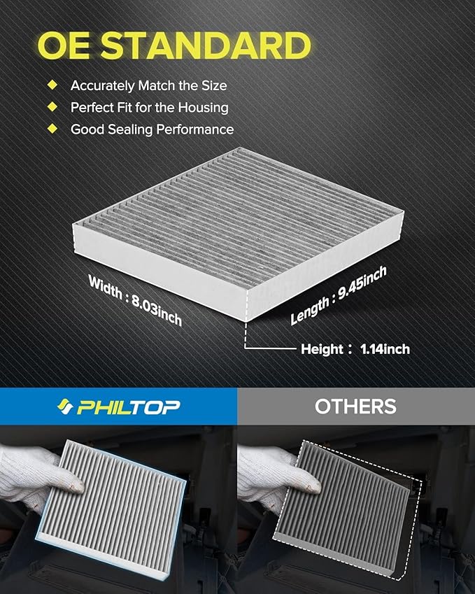 PHILTOP Cabin Air Filter w/Activated Carbon, Compatible with CF11966 Select Chevrolet & GMC & Cadillac & Buick Models, Silverado 1500, Equinox, Malibu, Colorado, Traverse, Cruze, Sierra, Envision