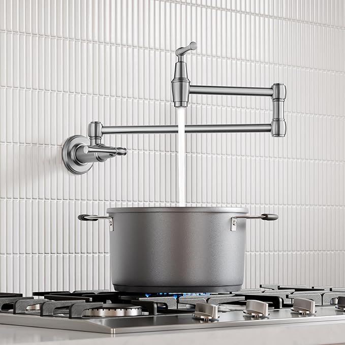 KRAUS Allyn Pot Filler Faucet with Retractable Arm, Wall Mount Kitchen Faucet, Pot Filler for Stove in Spot-Free Brushed Brass, KPF-5002SFS