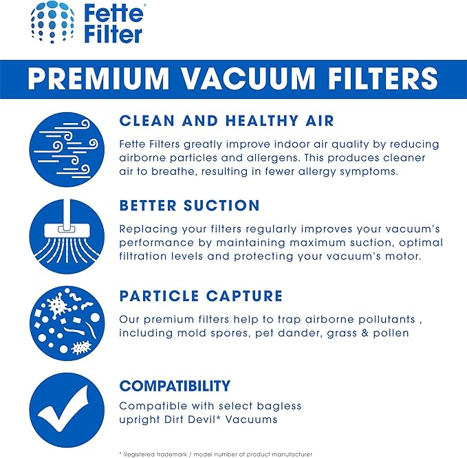 Fette Filter - Vacuum HEPA Filter Compatible with Dirt Devil F1 (F-1) Compare to Part # 3JC0280000, 3-JC0280-000 & 2JC0280000, 2-JC0280-000 (Pack of 3)
