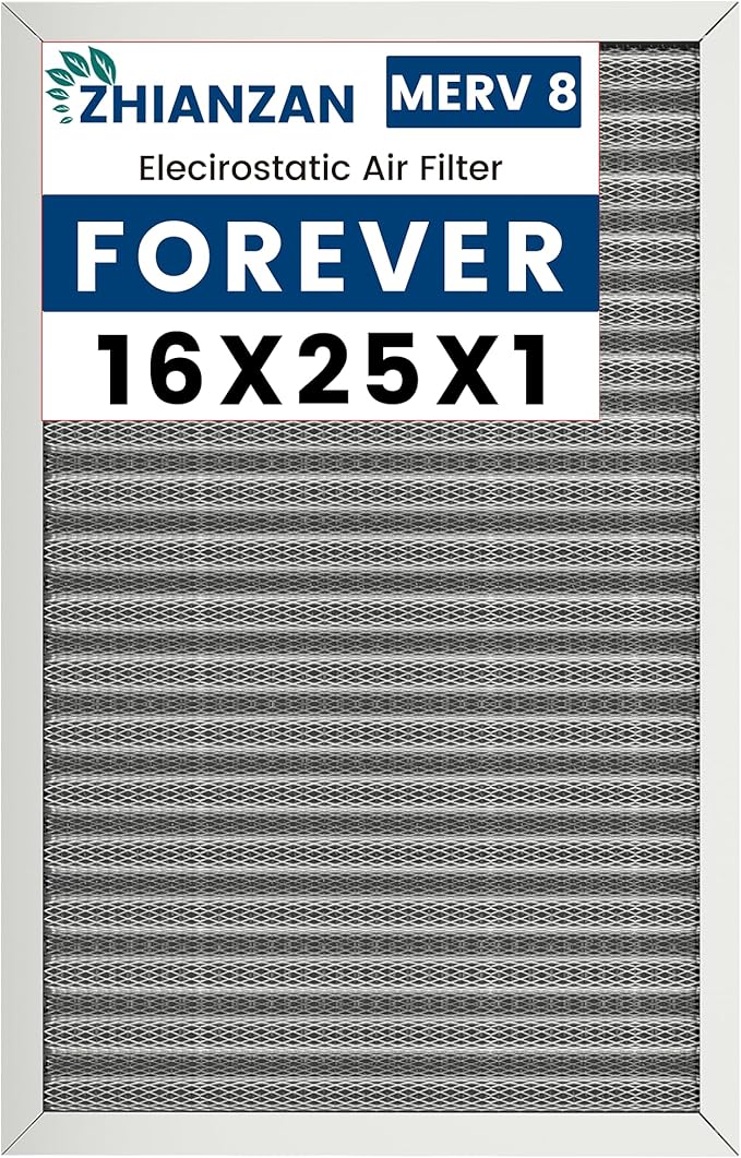 16x25x1 HVAC Furnace Air Filter, Lasts a Lifetime, Washable, the Last HVAC Filter You Will Ever Buy, Healthier Home or Office, Merv 8(Actual Size:15.5x24.5x0.82 Inch)
