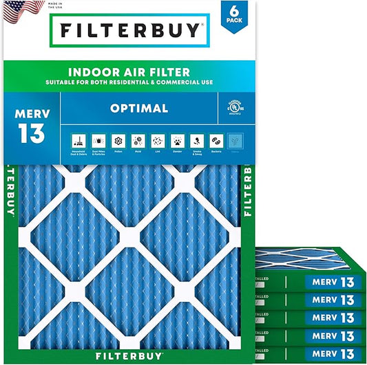 Filterbuy 30x32x1 Air Filter MERV 13 Optimal Smoke & Allergy Defense (6-Pack), Electrostatic Pleated HVAC AC Furnace Filters Replacement (Actual Size: 30.00 x 32.00 x 0.75)